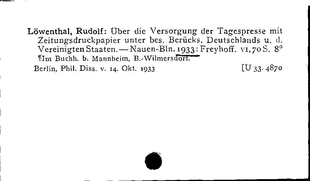 [Katalogkarte Dissertationenkatalog bis 1980]