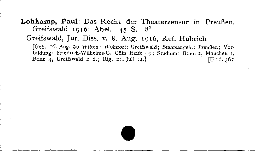 [Katalogkarte Dissertationenkatalog bis 1980]