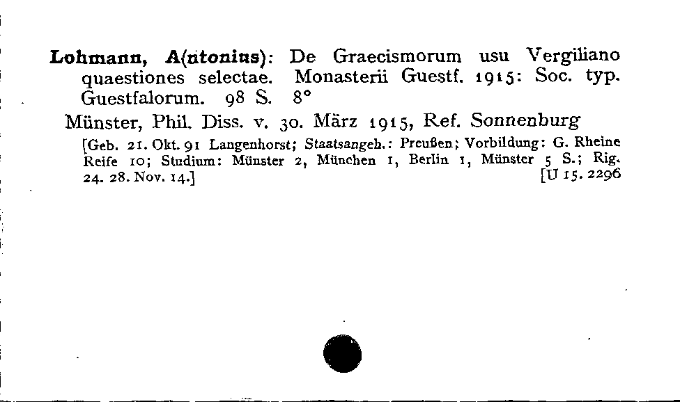 [Katalogkarte Dissertationenkatalog bis 1980]