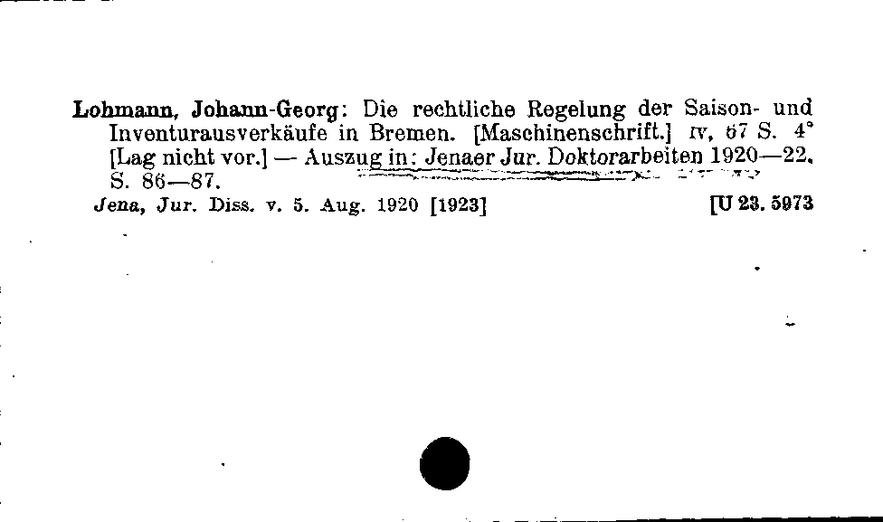 [Katalogkarte Dissertationenkatalog bis 1980]