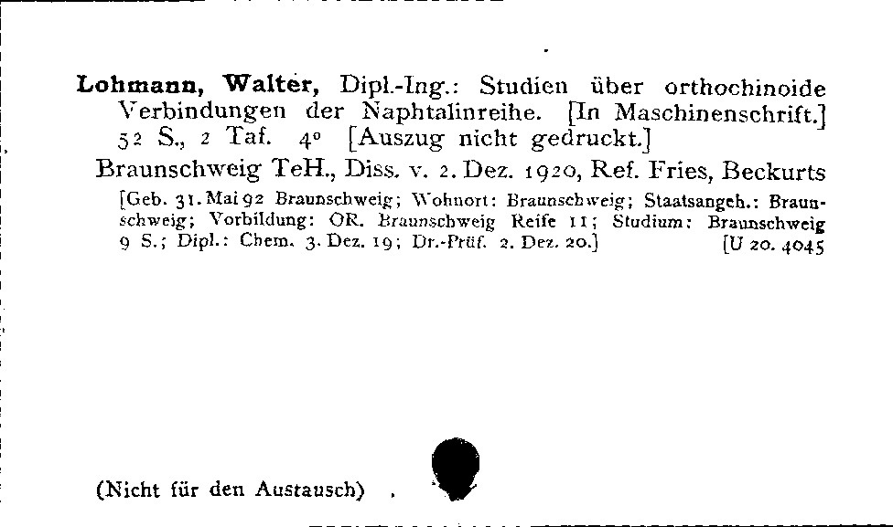 [Katalogkarte Dissertationenkatalog bis 1980]