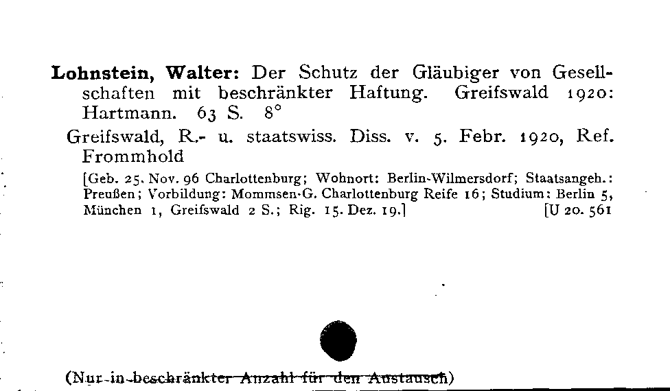 [Katalogkarte Dissertationenkatalog bis 1980]