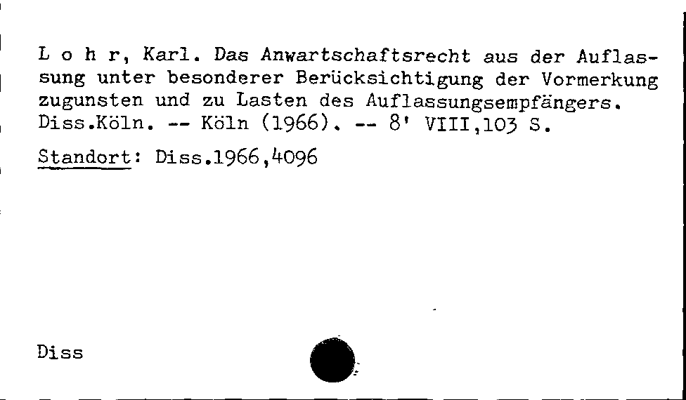 [Katalogkarte Dissertationenkatalog bis 1980]