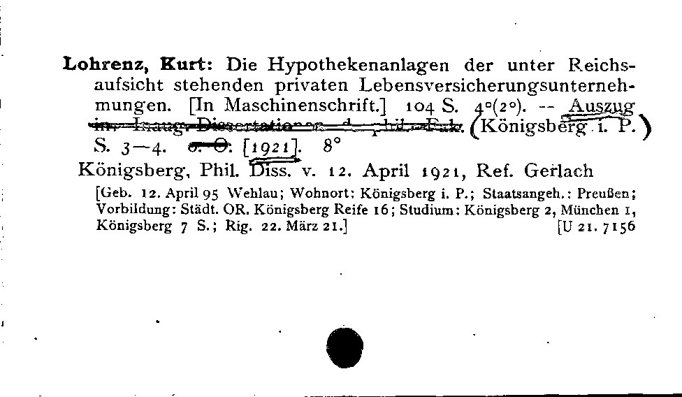 [Katalogkarte Dissertationenkatalog bis 1980]