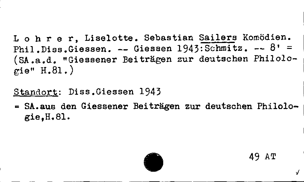 [Katalogkarte Dissertationenkatalog bis 1980]