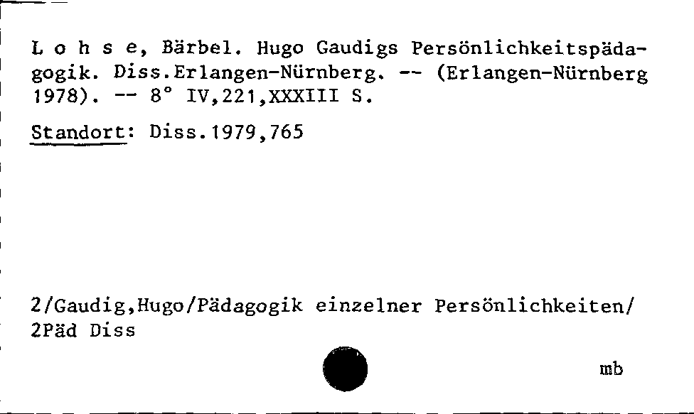 [Katalogkarte Dissertationenkatalog bis 1980]