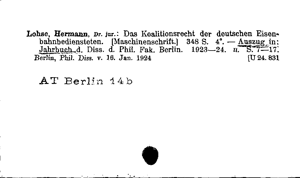 [Katalogkarte Dissertationenkatalog bis 1980]