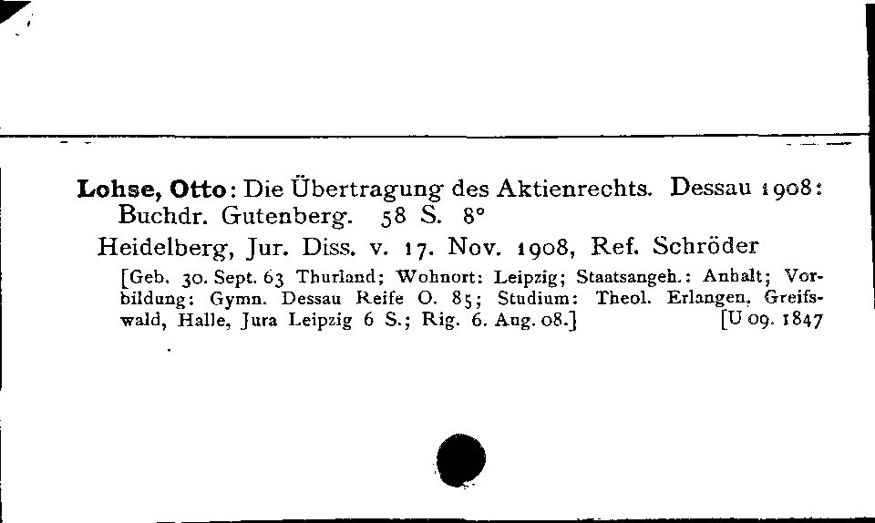 [Katalogkarte Dissertationenkatalog bis 1980]