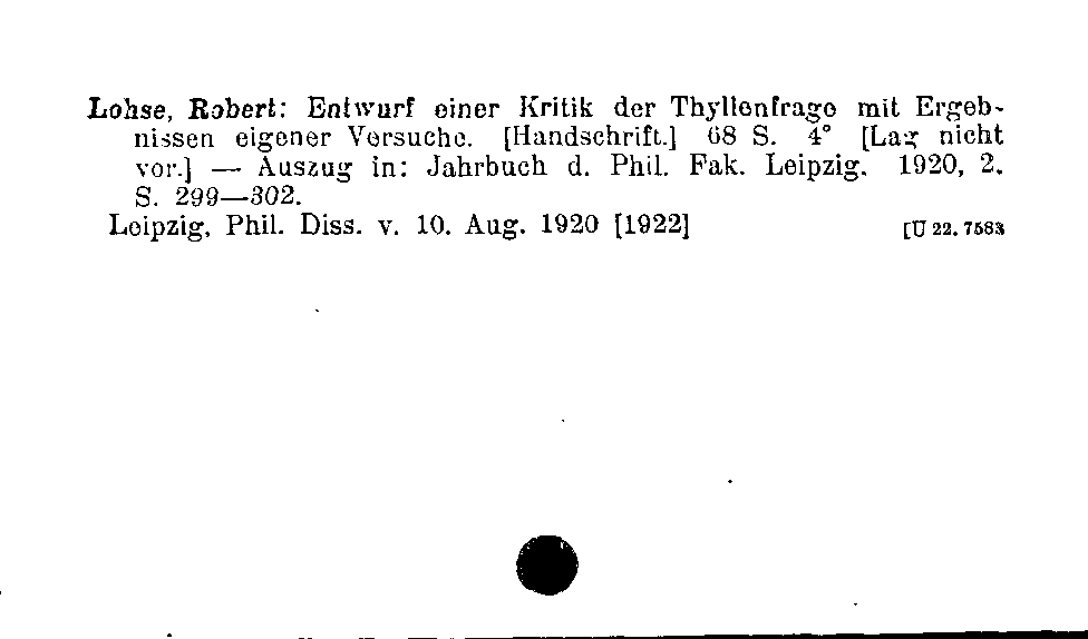 [Katalogkarte Dissertationenkatalog bis 1980]