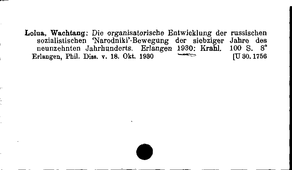 [Katalogkarte Dissertationenkatalog bis 1980]