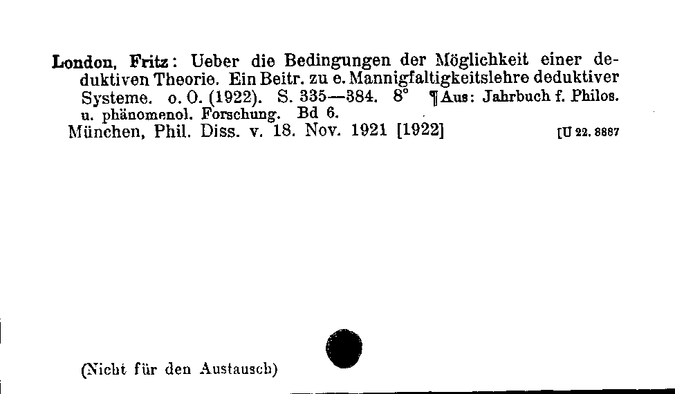 [Katalogkarte Dissertationenkatalog bis 1980]