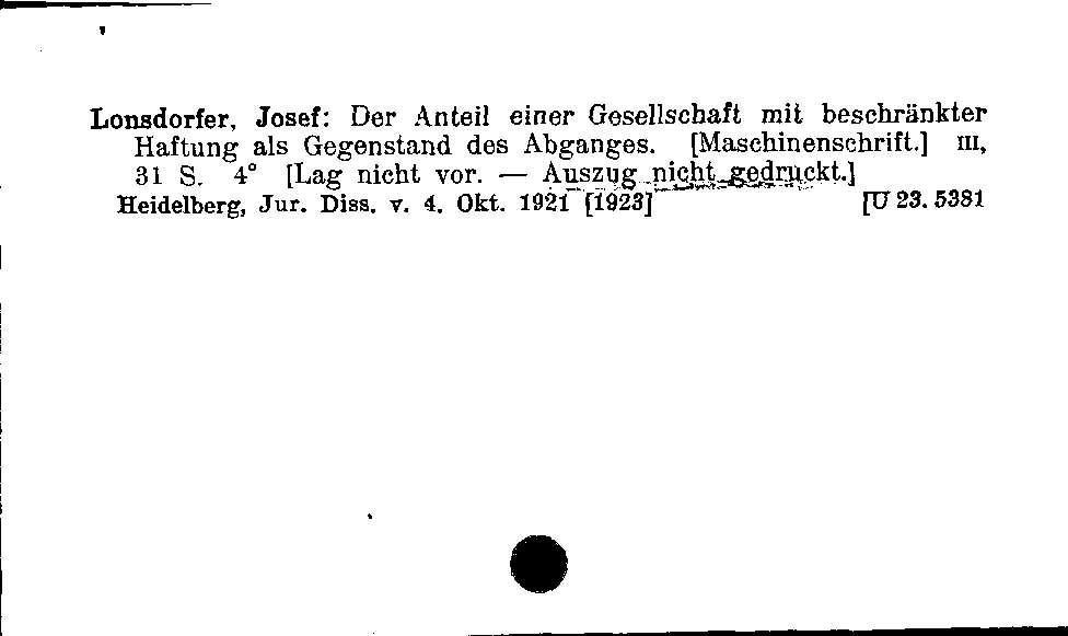 [Katalogkarte Dissertationenkatalog bis 1980]