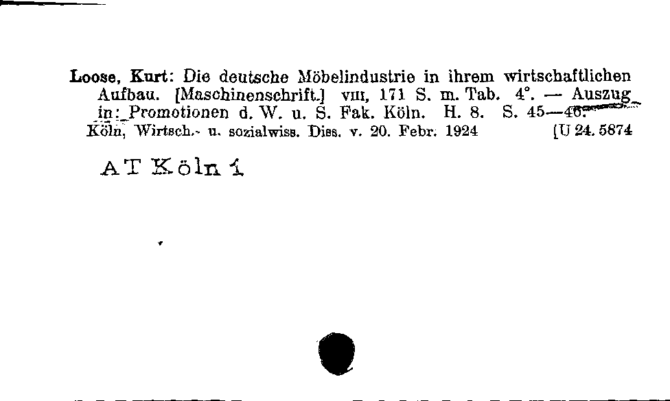 [Katalogkarte Dissertationenkatalog bis 1980]