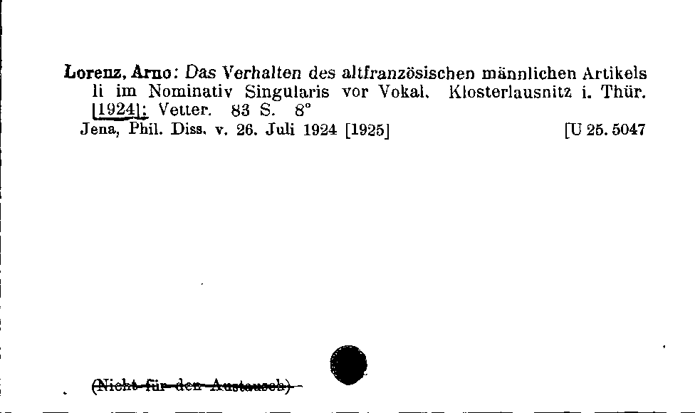 [Katalogkarte Dissertationenkatalog bis 1980]