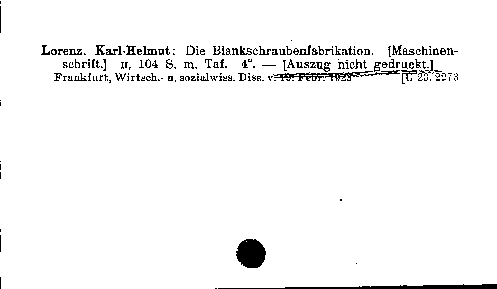 [Katalogkarte Dissertationenkatalog bis 1980]