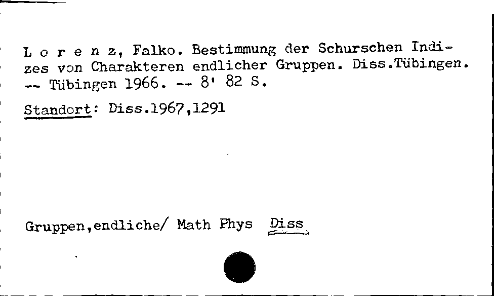 [Katalogkarte Dissertationenkatalog bis 1980]