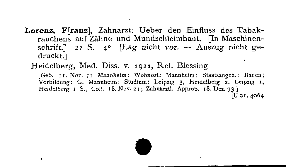 [Katalogkarte Dissertationenkatalog bis 1980]