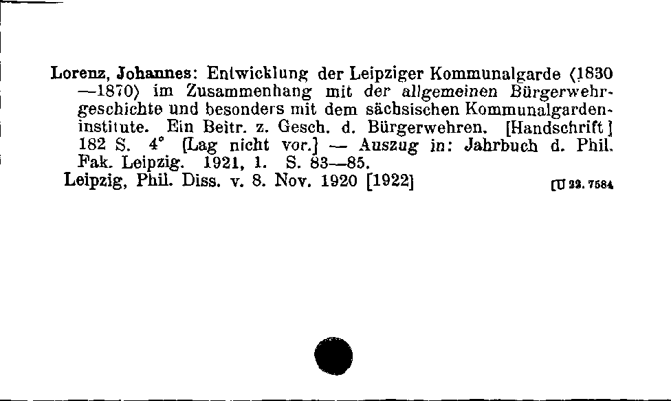 [Katalogkarte Dissertationenkatalog bis 1980]