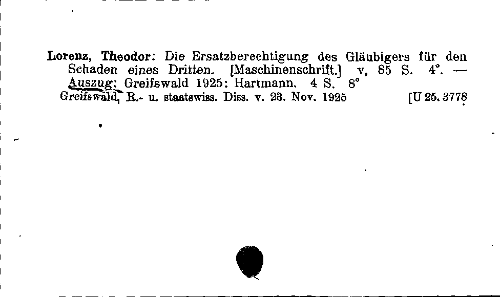 [Katalogkarte Dissertationenkatalog bis 1980]