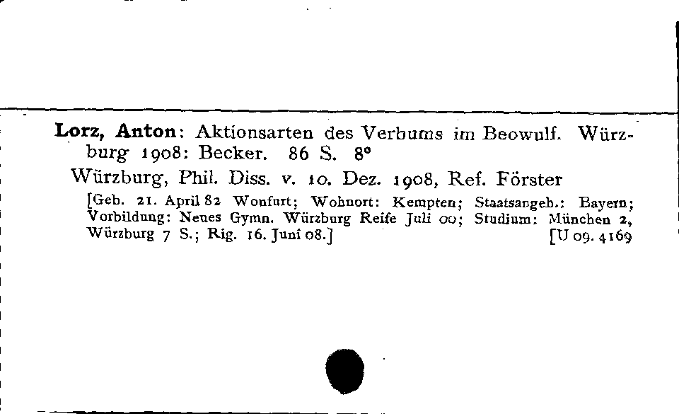 [Katalogkarte Dissertationenkatalog bis 1980]