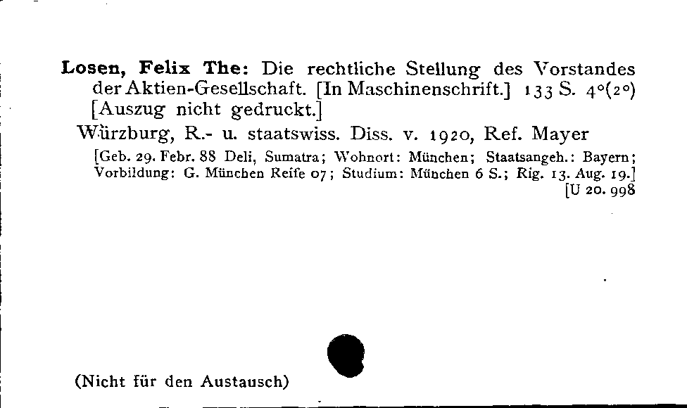 [Katalogkarte Dissertationenkatalog bis 1980]