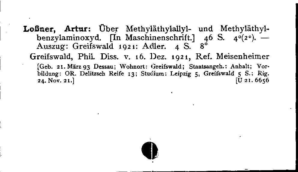 [Katalogkarte Dissertationenkatalog bis 1980]