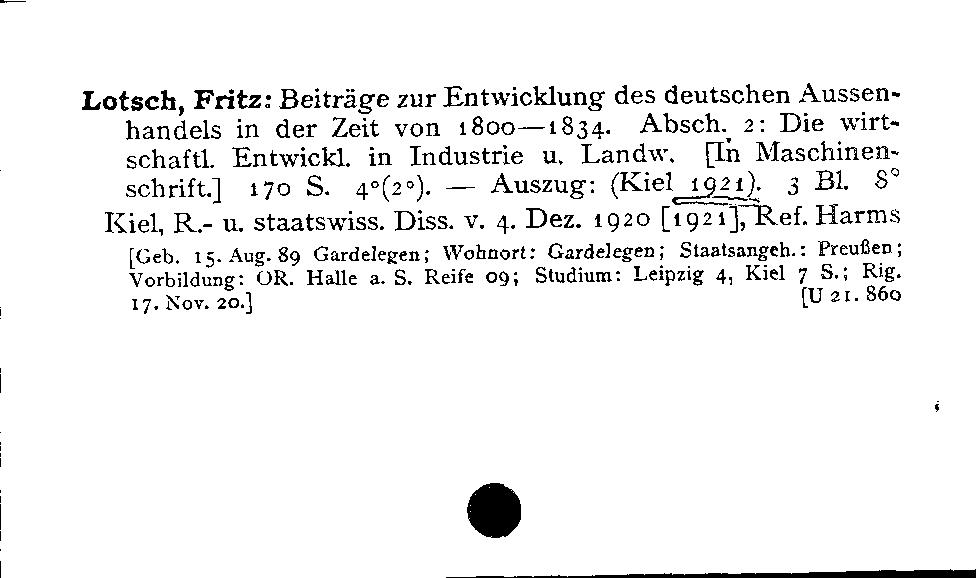 [Katalogkarte Dissertationenkatalog bis 1980]