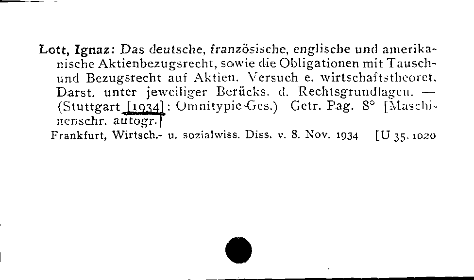 [Katalogkarte Dissertationenkatalog bis 1980]