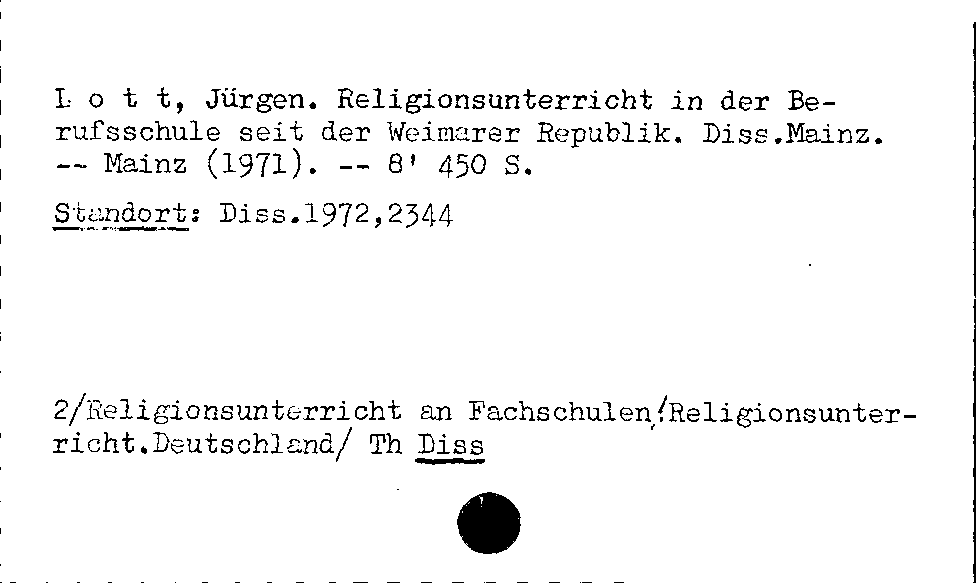 [Katalogkarte Dissertationenkatalog bis 1980]