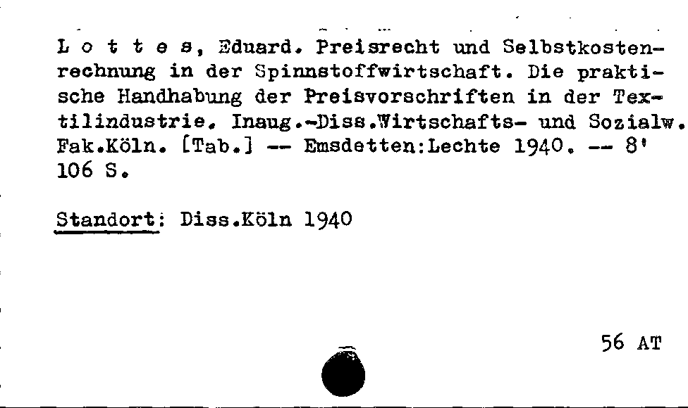 [Katalogkarte Dissertationenkatalog bis 1980]