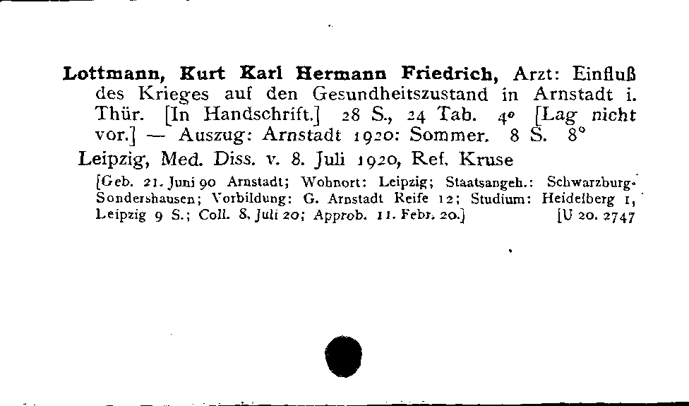 [Katalogkarte Dissertationenkatalog bis 1980]