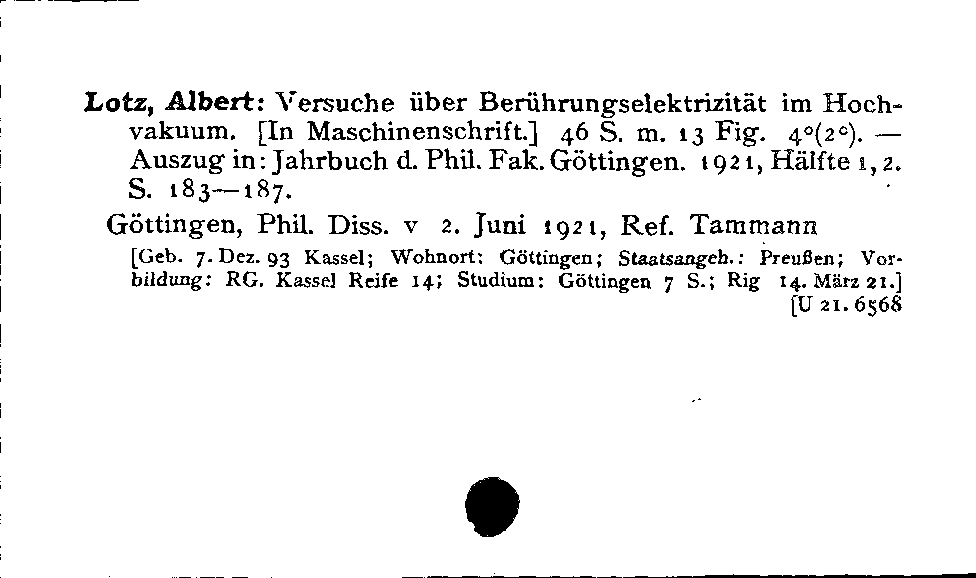 [Katalogkarte Dissertationenkatalog bis 1980]