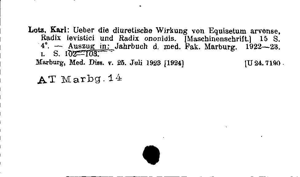 [Katalogkarte Dissertationenkatalog bis 1980]