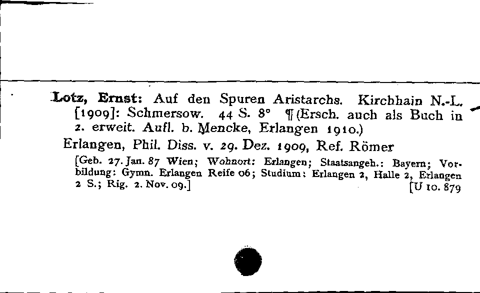 [Katalogkarte Dissertationenkatalog bis 1980]