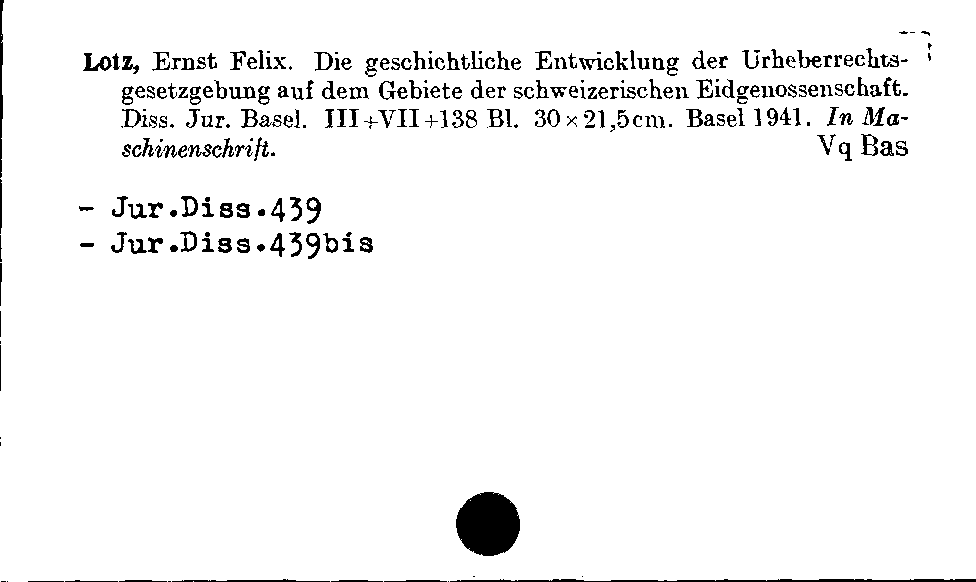 [Katalogkarte Dissertationenkatalog bis 1980]