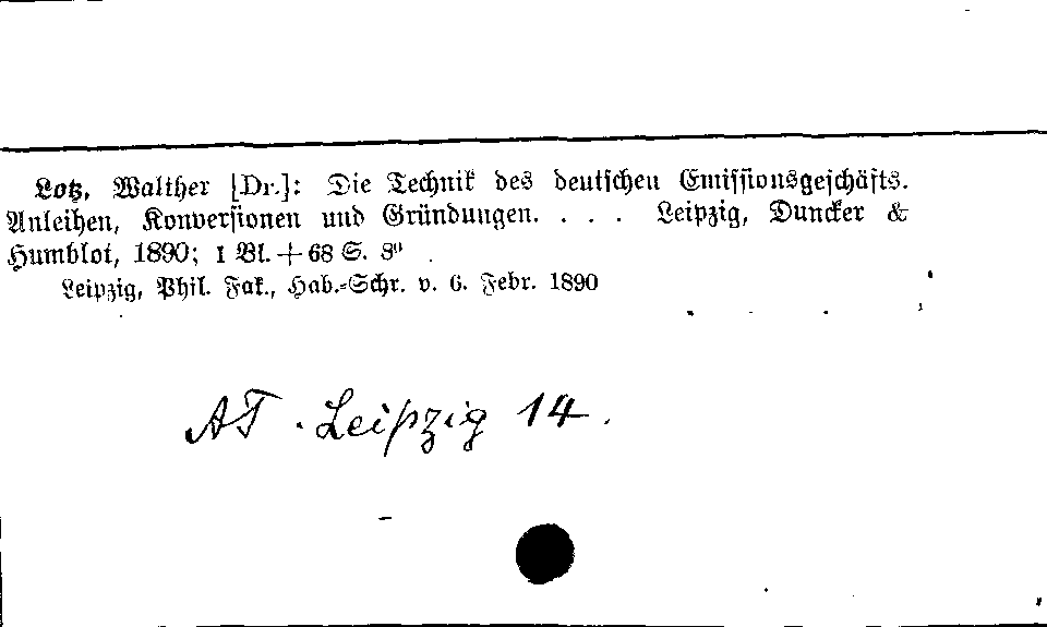 [Katalogkarte Dissertationenkatalog bis 1980]