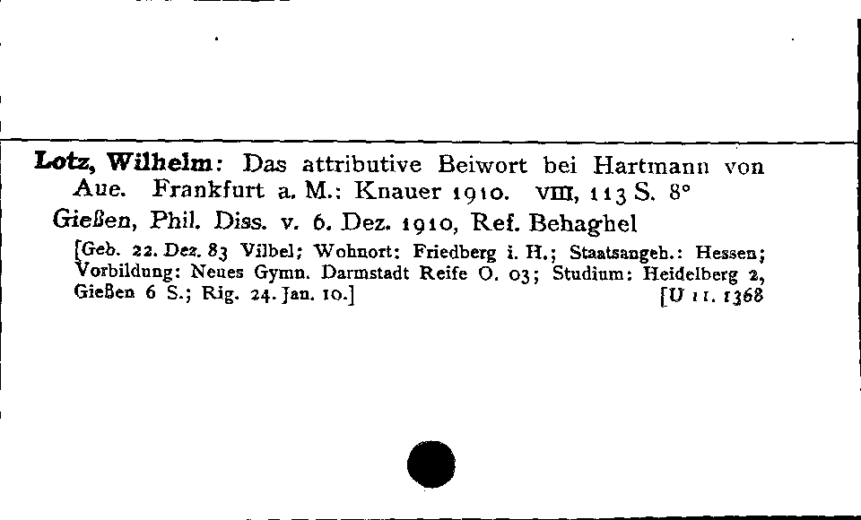 [Katalogkarte Dissertationenkatalog bis 1980]