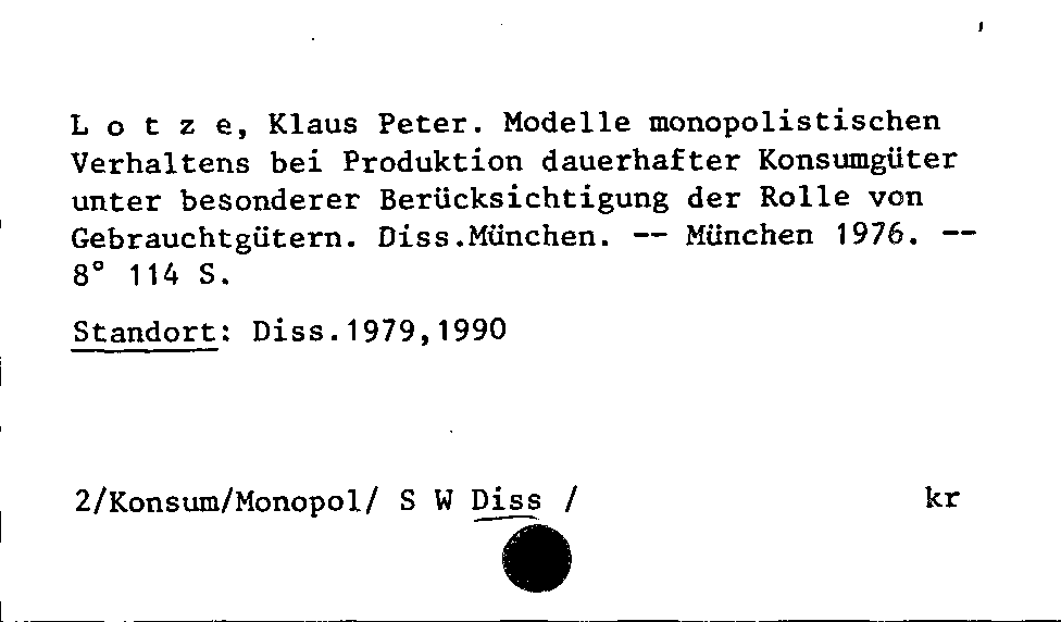 [Katalogkarte Dissertationenkatalog bis 1980]