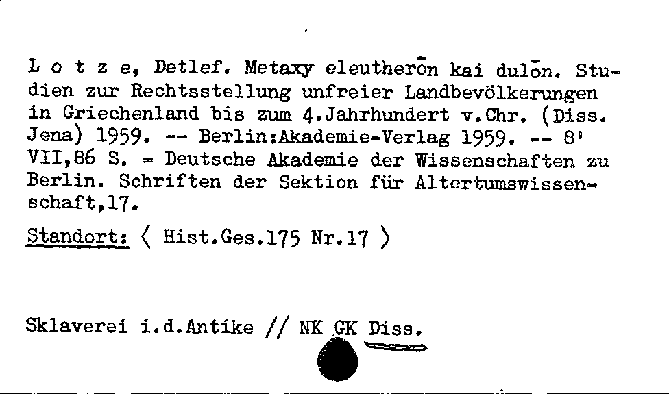 [Katalogkarte Dissertationenkatalog bis 1980]