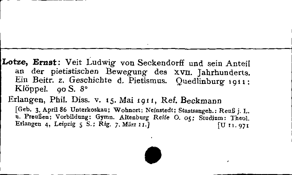 [Katalogkarte Dissertationenkatalog bis 1980]