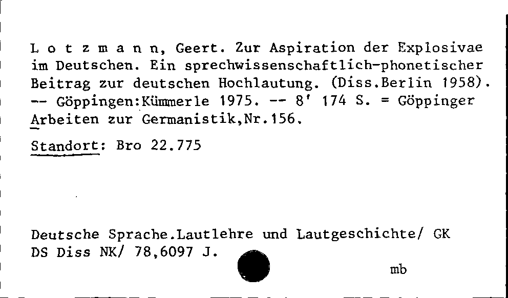 [Katalogkarte Dissertationenkatalog bis 1980]