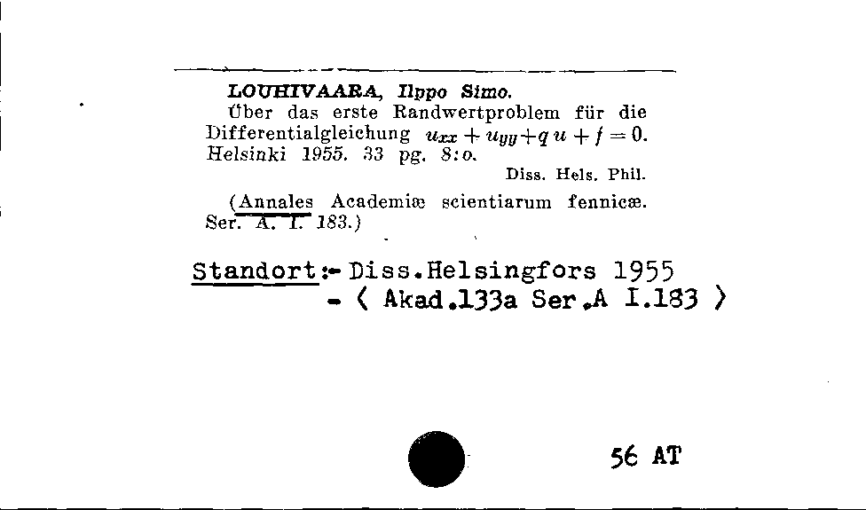 [Katalogkarte Dissertationenkatalog bis 1980]