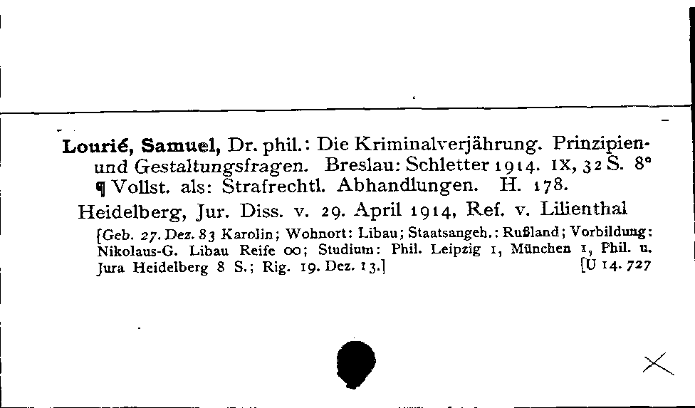 [Katalogkarte Dissertationenkatalog bis 1980]