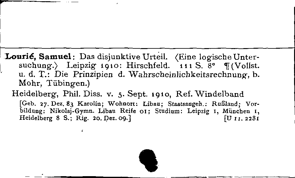 [Katalogkarte Dissertationenkatalog bis 1980]