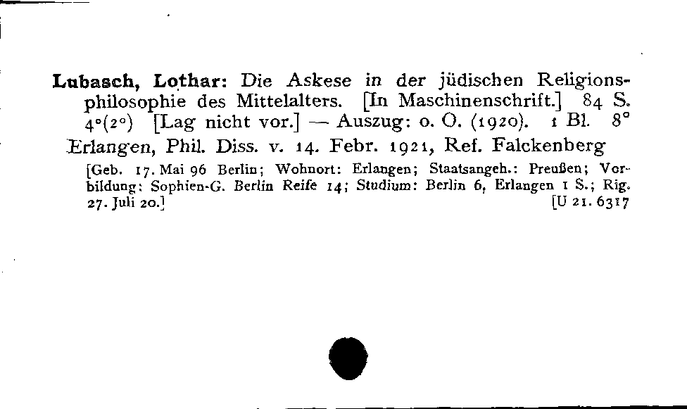 [Katalogkarte Dissertationenkatalog bis 1980]