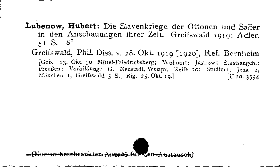 [Katalogkarte Dissertationenkatalog bis 1980]