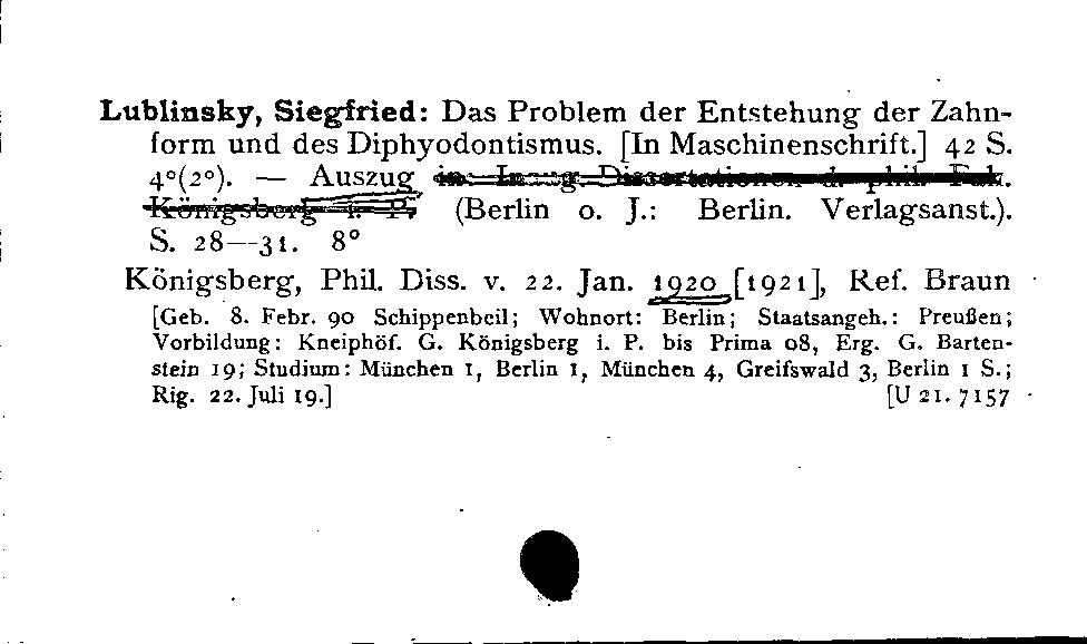 [Katalogkarte Dissertationenkatalog bis 1980]