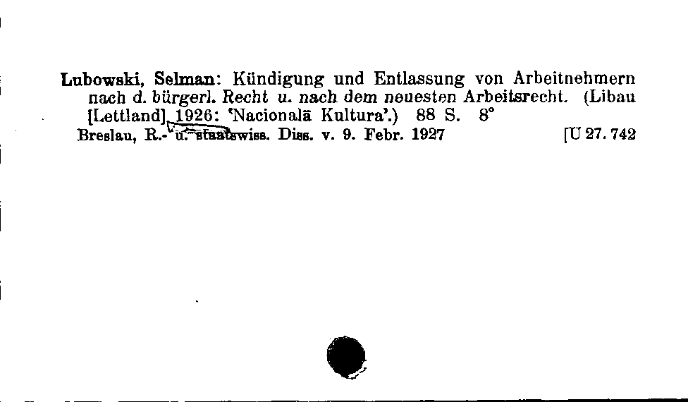 [Katalogkarte Dissertationenkatalog bis 1980]