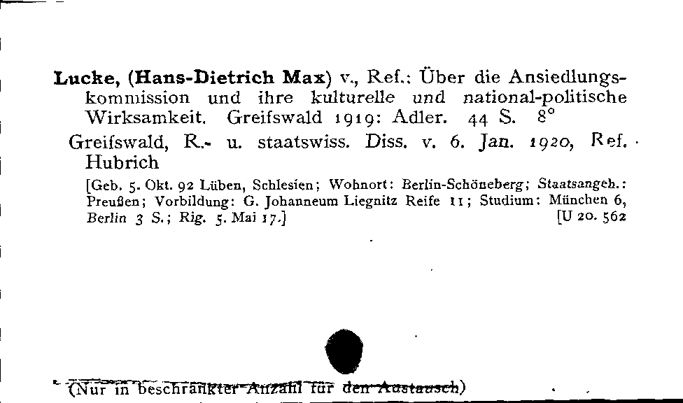 [Katalogkarte Dissertationenkatalog bis 1980]