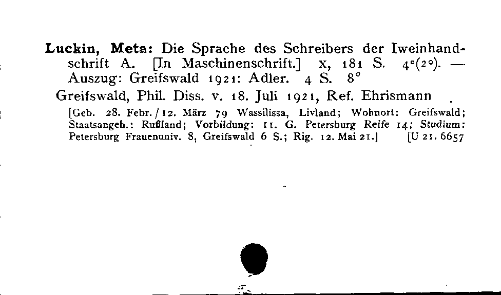 [Katalogkarte Dissertationenkatalog bis 1980]